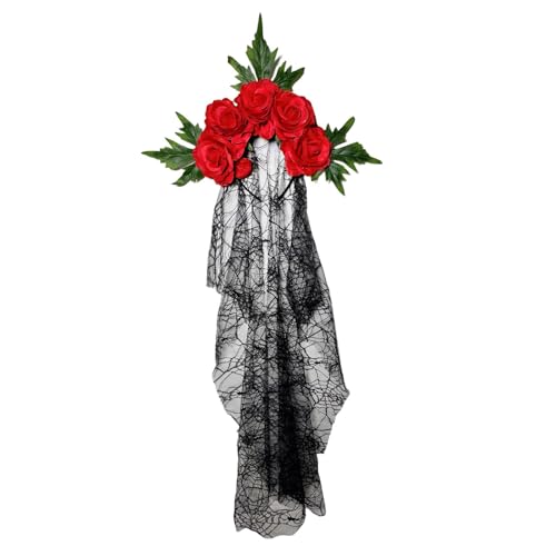 Zktfyshk Halloween Punk Spitze Schleier Stirnbänder mit roten Rosen Cosplays Haarband für Damen Kinder Kostüm Party Zubehör Zktfyshk Halloween Punk Spitze Schleier Stirnbänder mit roten Rosen Cosplays Haarband für Damen Kinder Kostüm Party Zubehör von Zktfyshk
