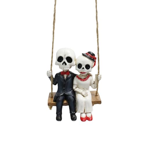 Zktfyshk Halloween-Skelett-Schaukel-Ornament, Kunstharz-Statue für drinnen und draußen, Feiertagsparty-Dekoration mit Holz von Zktfyshk