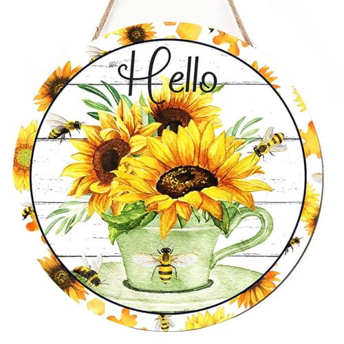 Zktfyshk Holz-Türschild mit Sonnenblumen-Motiv, Wandkunst, Ostern, Party-Dekorationen für Küche, Schlafzimmer, Flur, Garten von Zktfyshk