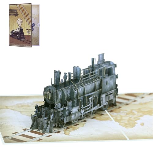 Zktfyshk Steam Train Popup Geburtstagskarte, handgefertigte Grußkarte mit Umschlag, einzigartig für Vater, Großvater, Ehemann von Zktfyshk