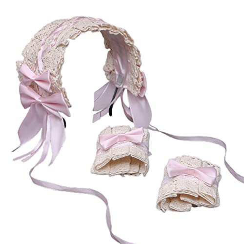 Zktfyshk Stirnband Handgelenk Manschetten Set Süße Rüschen Spitze Schleife Cosplay Kostüm von Zktfyshk