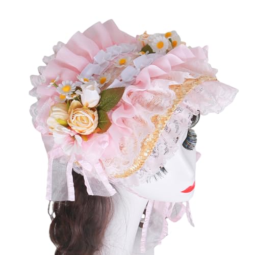 Zktfyshk Viktorianischer Strohhut mit gerüschten Spitzenkrempen und Rosenblüte für Damen, modisches Anime-Kostüm, Motorhaubenhut für besondere Anlässe Zktfyshk Viktorianischer Strohhut mit gerüschten Spitzenkrempen und Rosenblüte für Damen, modisches Anime-Kostüm, Motorhaubenhut für besondere Anlässe von Zktfyshk