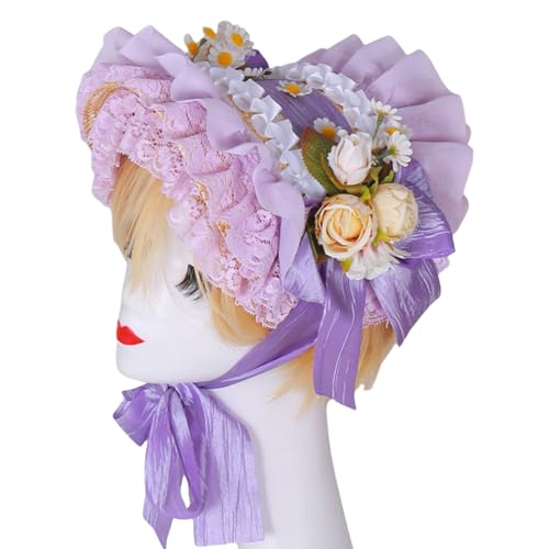 Zktfyshk Viktorianischer Strohhut mit gerüschten Spitzenkrempen und Rosenblüte für Damen, modisches Anime-Kostüm, Motorhaubenhut für besondere Anlässe Zktfyshk Viktorianischer Strohhut mit gerüschten Spitzenkrempen und Rosenblüte für Damen, modisches Anime-Kostüm, Motorhaubenhut für besondere Anlässe von Zktfyshk
