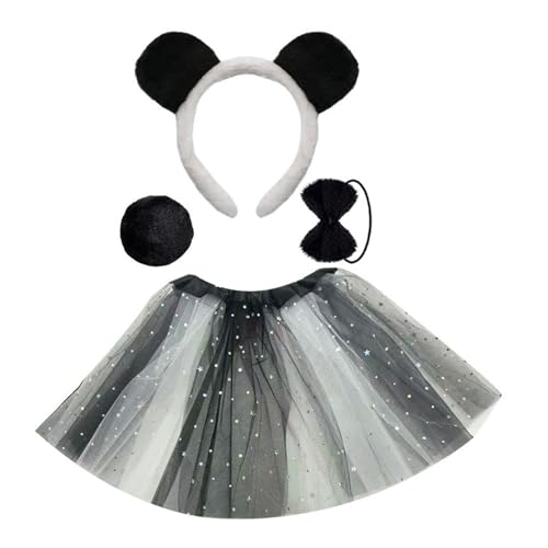 Panda Kostüm Ohren Stirnband Schwanzkleider Zubehör Kits Halloween Panda Kostüm Für Kleinkind Kid Animal Cosplay Kostüm von Zkydhbd