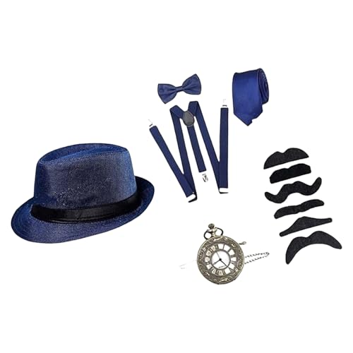 Zkydhbd 1920er Männer Kostümzubehör Roaring 20s Outfit Mit Fedoras Taschenuhr Hosenträger Bowtie Tie Bart Schnurrbart Zkydhbd 1920er Männer Kostümzubehör Roaring 20s Outfit Mit Fedoras Taschenuhr Hosenträger Bowtie Tie Bart Schnurrbart von Zkydhbd