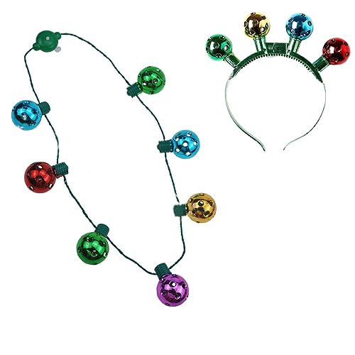 Zkydhbd 2pcs Weihnachten LED Stirnband Halskette Set Festival Party Kopfschmuck Bells Headhoop Party Requisiten Kostümzubehör von Zkydhbd