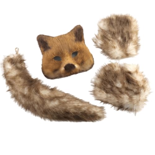 Zkydhbd 3pcs Foxes Kostümzubehör Halloween Kostüme Cosplay Party Requisiten Füchse Maske Katzen Halbe Gesichtsmaske Schwanzhandschuhe Set Cosplay Kostüm von Zkydhbd
