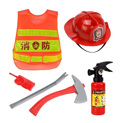 Zkydhbd 6PCS Waschbarer Kinderfeuerwehrkostüm Für Jungen Mädchen Kleinkinder Und Kinder Mit Komplettem Feuerwehrbehörde Tun Toy Feuchter Dress Up Kleidung von Zkydhbd