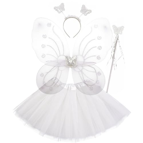 Zkydhbd Butterfly Fairy Prinzessin Tutu Kostüm Set Enthält Schmetterlingsflügel Tutu Rock Stirnband & Zauberstab Für Mädchen Dress Up Fairy Prinzessin Tutu Kostüm Set Für Mädchen Dress Up von Zkydhbd