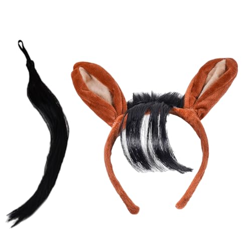 Zkydhbd Halloween Horse Kostüm Set Mit Pferdeohrstirnband Pferdschwanz Für Kid Adult Weihnachts Cosplay Rollen Spiel Outfit von Zkydhbd