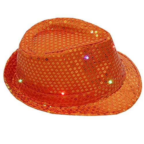 Zkydhbd Hut, Hut mit Pailletten und Lichtern, Partyhüte für Party, Kostüm, bunter Karnevalshut, Orange mit Licht, 41 Zkydhbd Hut, Hut mit Pailletten und Lichtern, Partyhüte für Party, Kostüm, bunter Karnevalshut, Orange mit Licht, 41 von Zkydhbd