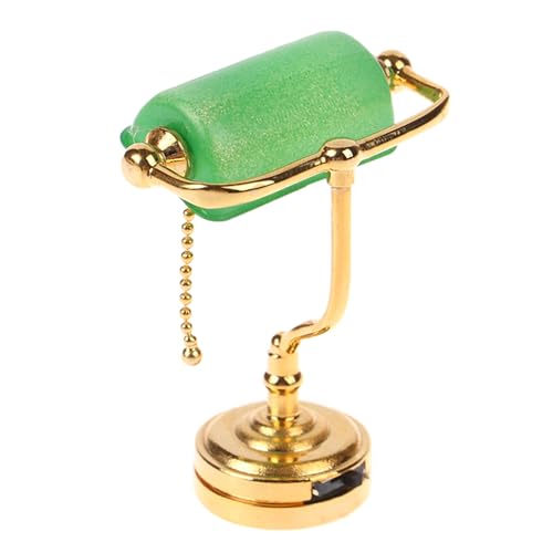 Zkydhbd Miniatur LED Schreibtischlampe Für 1/12 Skala Puppenhäuser Mit Elegantem Grünen Schatten Und Goldketten Dekoration LED Schreibtischlampe von Zkydhbd