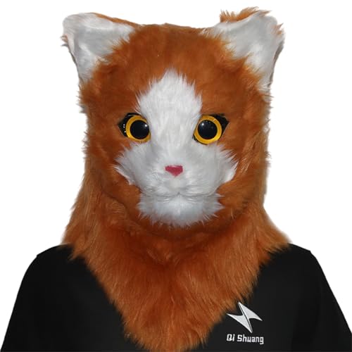 Zkydhbd Plüsch Tierkopfmaske Bewegliche Mund Katzenmaske Halloween Party Cosplay Kostüm Mund Mover Katzenmaske Für Frauen Männer Geschenke Bewegliche Mundkatze Maske von Zkydhbd