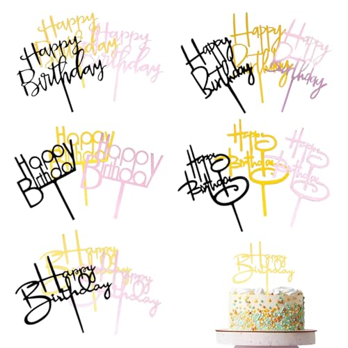 30 Stück Happy Birthday Tortendeko, Gold Happy Birthday Cake Topper Set, Acryl Glitter Cupcake Topper Set, für Geburtstagsdeko, Tortenstecker Geburtstag Kuchendeckel für Kinder und Erwachsene von Zliger