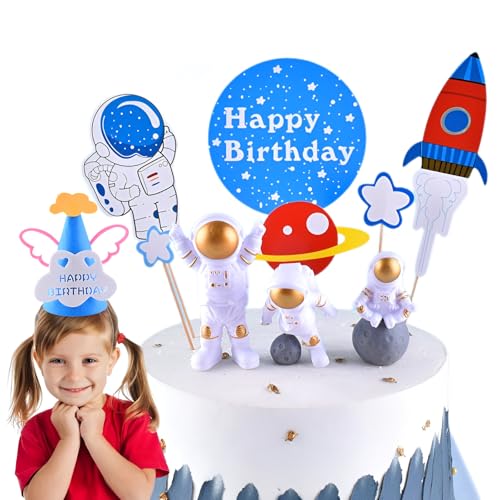 Astronaut Tortendekoration, Zliger 10 Stück Kuchen Topper enthält eine niedliche Geburtstag Hut, Tortendeko Geburtstag für Geburtstagsparty, Hochzeit, Themenparty von Zliger