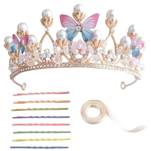 Zliger Krone Schmetterling Mädchenkopfschmuck Silber, Kristall Tiara für Mädchen Damen, Prinzessin Krone Stirnband mit Haarklemmen und Haarbänder für Cosplay Geburtstagsfeier Urlaub Party Geschenk von Zliger