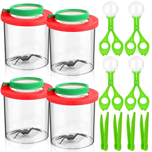 Zliger Lupendose, 4 Set Becherlupe Set Lupenbecher Lupe Becherlupe mit Insektenfänger Scherenzange un Plastik Pinzette für Outdoor Wissenschaft Natur Erkundung von Zliger