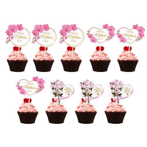 Cupcake-Topper, Muttertagsdekoration, Kuchendekoration, Tischdekoration, rosa Blume, Herz, Cupcake-Topper, Cocktail, Obstspieße, Muttertag, Partyzubehör, 9 Stück Cupcake-Topper, Muttertagsdekoration, Kuchendekoration, Tischdekoration, rosa Blume, Herz, Cupcake-Topper, Cocktail, Obstspieße, Muttertag, Partyzubehör, 9 Stück von Zmupl