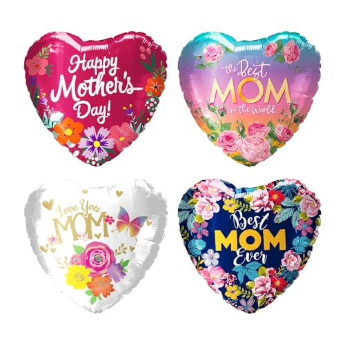Folienballons zum Muttertag, 25,4 cm, Herzform, bunte Blumenballons, selbstaufblasende Heliumballons, Muttertags-Party-Dekorationen, Foto-Requisiten, 4 Muster, 8 Stück Folienballons zum Muttertag, 25,4 cm, Herzform, bunte Blumenballons, selbstaufblasende Heliumballons, Muttertags-Party-Dekorationen, Foto-Requisiten, 4 Muster, 8 Stück von Zmupl