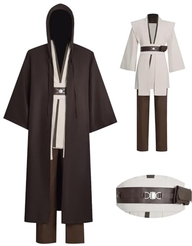 Zngewcv Anakin Skywalker Cosplay-Kostüm für Herren, Jedi, weiße Tunika, Kapuzenumhang, Robe, Ritteruniform, Anzug, Halloween-Outfit (weißes komplettes Set, XL) von Zngewcv