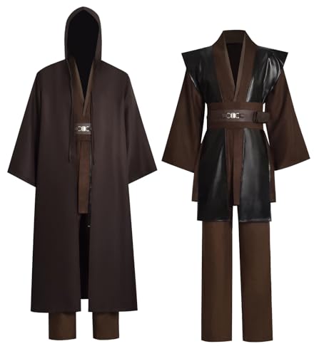Zngewcv Jedi-Kostüm für Erwachsene, Motiv: Anakin, Ritteruniform, Halloween, Cosplay, Tunika, Umhang, Hose, komplettes Set (Kaffee, Größe XS) von Zngewcv