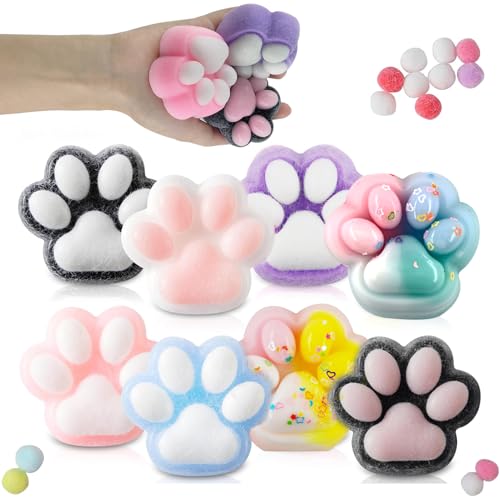 8 Stück Cat Paw Anti Stress Bälle,Funny Stressball Squeeze Antistressball,Squeeze Toy Squishy Pfote,Montessori Sensorisches Quetschspielzeug für Anti Stress und Angst Relief von Znnhnn
