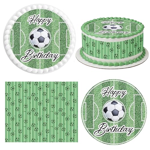 Tortenaufleger Fußball,1 Stück Essbar Tortendeko Ø 20 cm+4 Stück Tortenband Essbare 24cm x 5cm,Tortendeko Fussball Essbarer,Tortenaufleger Fußballfeld,Kuchen Dekoration für Kinder Jungen Geburtstag von Znnhnn