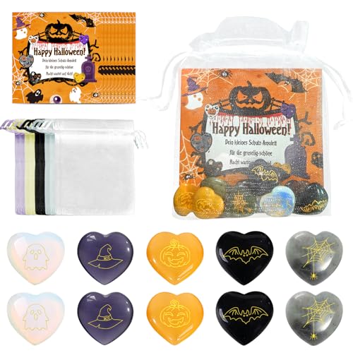 Znnhnn 10 x Halloween Glückssteine für Kinder, Halloween Mutsteine mit Grußkarte und Organza Beutel, Glücksbringer Kinder, halloween Geschenkfüllung, für kinder Znnhnn 10 x Halloween Glückssteine für Kinder, Halloween Mutsteine mit Grußkarte und Organza Beutel, Glücksbringer Kinder, halloween Geschenkfüllung, für kinder von Znnhnn