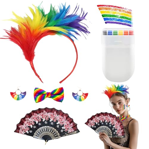 Znnhnn Regenbogen Kostüm Zubehör,Bunt Feder Stirnband,Regenbogen Schminkstift,Regenbogen-Ohrringe mit Quaste,Regenbogen Band, Für Regenbogen Party, Karneval, Mottoparty Znnhnn Regenbogen Kostüm Zubehör,Bunt Feder Stirnband,Regenbogen Schminkstift,Regenbogen-Ohrringe mit Quaste,Regenbogen Band, Für Regenbogen Party, Karneval, Mottoparty von Znnhnn