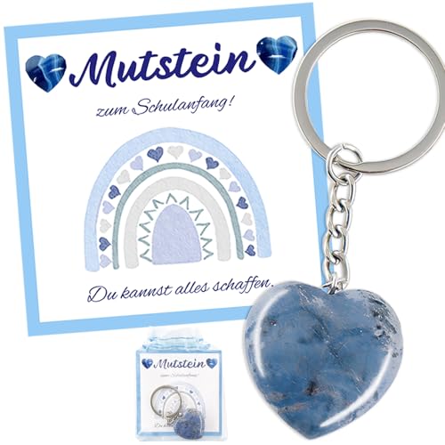 Znnhnn Mutstein für Kinder Einschulung, Glückssteine Schlüsselanhänger mit Grußkarte und Organza Beutel, Einschulung Geschenk Glückssteine Jungen, Glücksbringer Kinder, Schultüte Füllung von Znnhnn