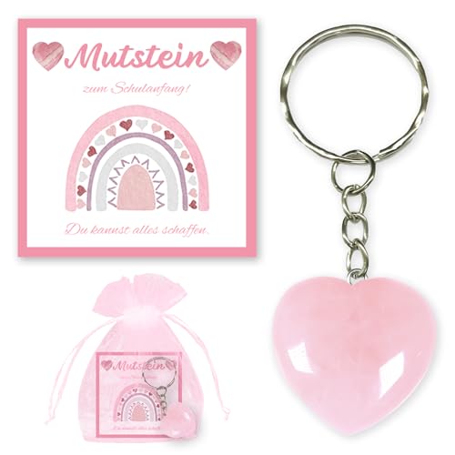 Znnhnn Mutstein für Kinder Einschulung, Glückssteine Schlüsselanhänger mit Grußkarte und Organza Beutel, Einschulung Geschenk Glückssteine Mädchen, Glücksbringer Kinder, Schultüte Füllung von Znnhnn