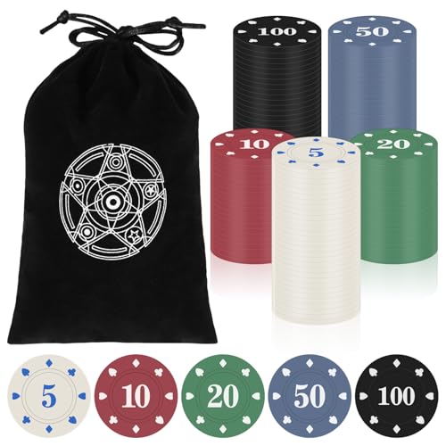 Zocipro 110 Stück Pokerchips, Jetons Chips, Poker Chips mit Nennwerten und schwarzem Samtbeutel, Partyzubehör für Spieleabende, Casino Chips für Poker, Blackjack und Casinospiele von Zocipro