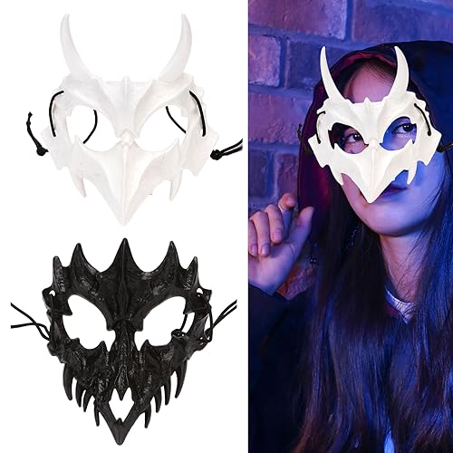Zodors 2PCS Halloween Skelett Maske, Gesichtsmaske Wolf Horror Augenmaske Werwolf Knochen Halbmaske Weiß, Dekorative Kostüm Neuheit Horrormaske für Erwachsene von Zodors