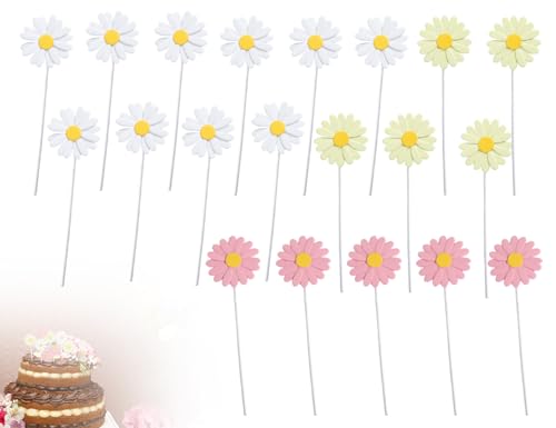 ZoeTekway 20 Stücke Tortendeko,Gänseblümchen Pappbecher Kuchendeko,Blumen Tortenaufleger deko,Happy Birthday Partydeko,Für Baby Dusche Mädchen Kinder Geburtstag Hochzeitstorte Deko Topper(bunt) von ZoeTekway