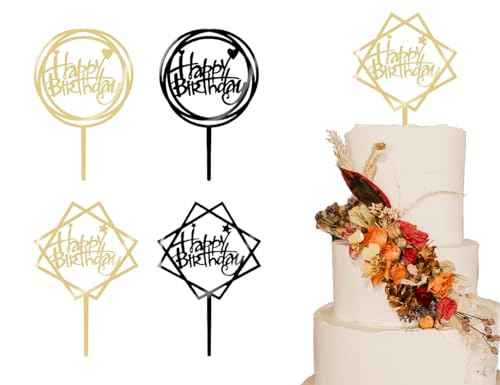 ZoeTekway Happy Birthday Tortendeko, Cake Topper Geburtstag, Acryl Tortendeko Geburtstag, Cupcake Topper (4, 2 Farben Satz 1) von ZoeTekway