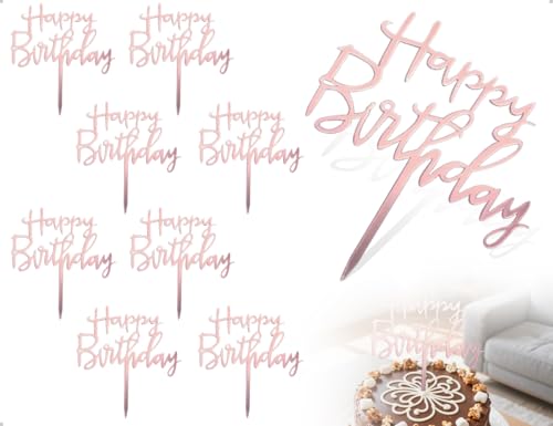 ZoeTekway 8 Stück Happy Birthday Tortendeko,Wiederverwendbarcake Acryl Kuchendekoration,verwendet für Babyparty Geburtstag Jubiläen Party Desserts Gebäck(Rosa) von ZoeTekway