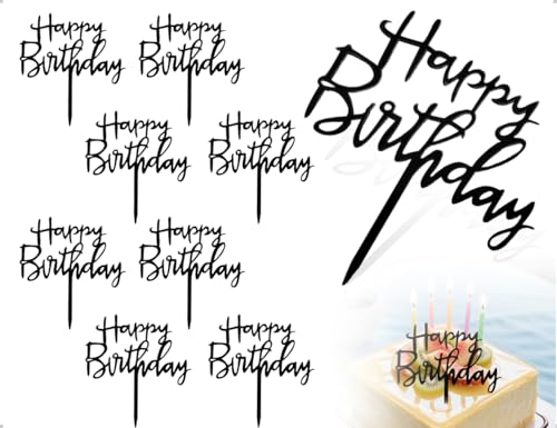 ZoeTekway 8 Stück Happy Birthday Tortendeko,Wiederverwendbarcake Acryl Kuchendekoration,verwendet für Babyparty Geburtstag Jubiläen Party Eis Desserts(Schwarz) von ZoeTekway