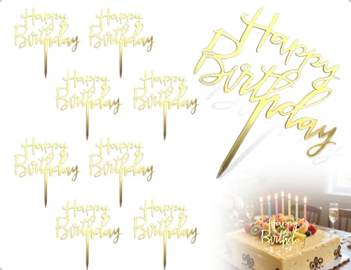 ZoeTekway 8 Stück Happy Birthday Tortendeko,Wiederverwendbarcake Acryl Kuchendekoration,verwendet für Babyparty Geburtstag Jubiläen Party Zuhause Geschäft(Gold) von ZoeTekway