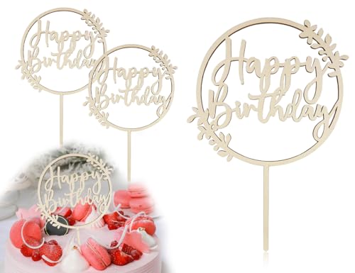 ZoeTekway Happy Birthday Tortendeko, Cake Topper Geburtstag, Acryl Tortendeko Geburtstag, Cupcake Topper (2, Holzfarbe Satz 1) von ZoeTekway