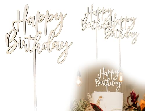 ZoeTekway Happy Birthday Tortendeko, Cake Topper Geburtstag, Acryl Tortendeko Geburtstag, Cupcake Topper (2, Holzfarbe Satz 2) von ZoeTekway