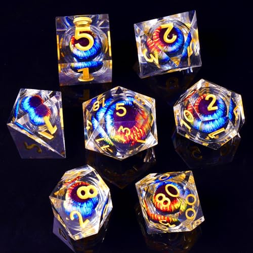 DND Würfel Set, 7 Stück Bewegliche Drachenauge Polyedrische Harz Spielwürfel für Dungeons and Dragons Pathfinder RPG MTG D4 D6 D8 D10 D% D12 D20 (Blau & Rot) von ZoeWei