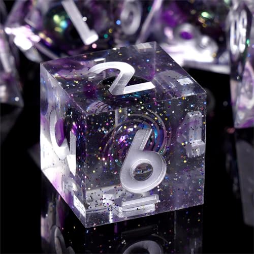 DND Würfel Set, 7 Stück Polyedrische Handgefertigt Harz Scharfe Ecken D&D Würfel mit Planeten im Inneren Dungeons and Dragons Spielwürfel für RPG MTG Pathfinder von ZoeWei