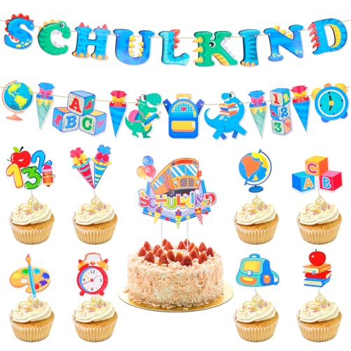 SCHULKIND 2025 Deko Einschulung Junge, Schuleinführung Deko, SCHULKIND Girlande, Dinosaurier Zuckertüten Banner, 17 Cake Topper Einschulung Junge Deko SCHULKIND 2025 Deko Einschulung Junge, Schuleinführung Deko, SCHULKIND Girlande, Dinosaurier Zuckertüten Banner, 17 Cake Topper Einschulung Junge Deko von ZoeWei