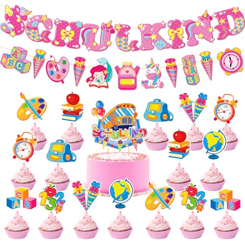 Schulkind 2025 Deko Einschulung Mädchen, Schuleinführung Deko, Schulkind Girlande, Einhorn Zuckertüten Banner, 17 Cake Topper Einschulung Mädchen Deko Schulkind 2025 Deko Einschulung Mädchen, Schuleinführung Deko, Schulkind Girlande, Einhorn Zuckertüten Banner, 17 Cake Topper Einschulung Mädchen Deko von ZoeWei