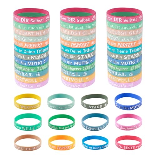 ZoeWei Motivationsarmbänder Kinder 36 Stück Glücksbringer Kinder mit 12 Stile Positiven Sprüchen Silikonarmband Armbänder Geschenk Mitgebsel für Teenager Schüler Studenten Kollegen von ZoeWei