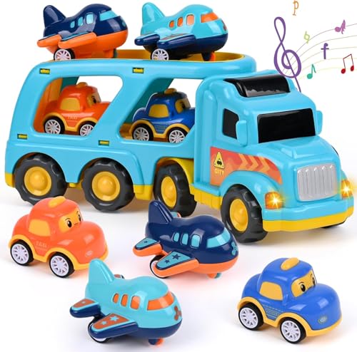 Zoelele LKW Spielzeug Transporter für Kinder ab 3 Jahren, 5-in-1 Spielzeugauto-Set mit Licht & Sound, inkl. 4 Mini Rennwagen, Tragbarer Autotransporter, Jungen 3-7 Jahre - 01 Zoelele LKW Spielzeug Transporter für Kinder ab 3 Jahren, 5-in-1 Spielzeugauto-Set mit Licht & Sound, inkl. 4 Mini Rennwagen, Tragbarer Autotransporter, Jungen 3-7 Jahre - 01 von Zoelele