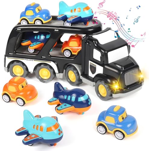 Zoelele LKW Spielzeug Transporter für Kinder ab 3 Jahren, 5-in-1 Spielzeugauto-Set mit Licht & Sound, inkl. 4 Mini Rennwagen, Tragbarer Autotransporter, Jungen 3-7 Jahre - 03 Zoelele LKW Spielzeug Transporter für Kinder ab 3 Jahren, 5-in-1 Spielzeugauto-Set mit Licht & Sound, inkl. 4 Mini Rennwagen, Tragbarer Autotransporter, Jungen 3-7 Jahre - 03 von Zoelele