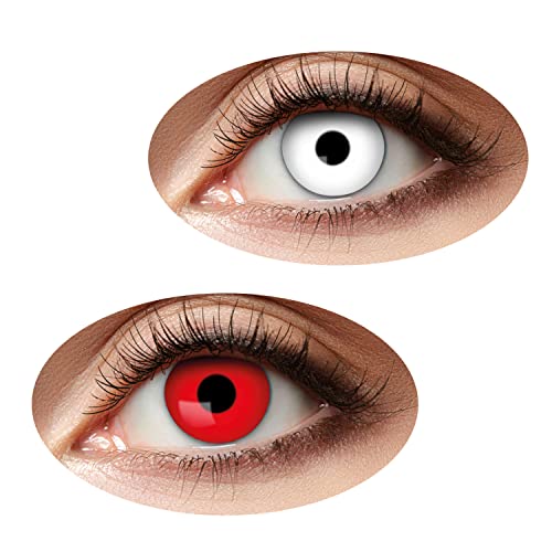 Zoelibat Eyecatcher 84524441 - DUO Wochenlinsen ohne Sehstärke, Weiß und Rot, 1 Paar Kontaktlinsen farbig, Halloween und Karneval von Zoelibat