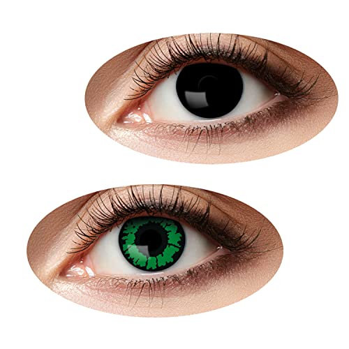 Zoelibat Eyecatcher 84524741 - DUO Wochenlinsen ohne Sehstärke, Schwarz und Grün, 1 Paar Kontaktlinsen farbig, Halloween und Karneval von Zoelibat