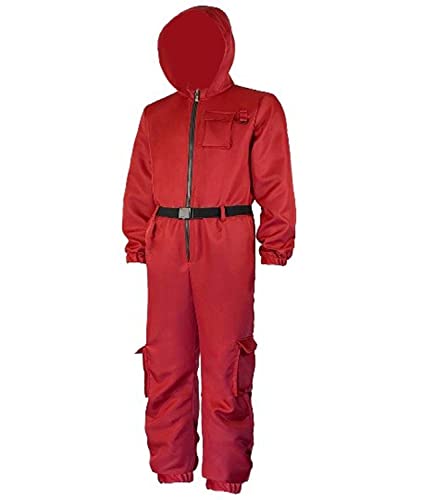 Zölibat - Squid-Wärteranzug, für Erwachsene, Roter Overall mit Kapuze und Gürtel, Game, Wachen, Kostüm von Zoelibat